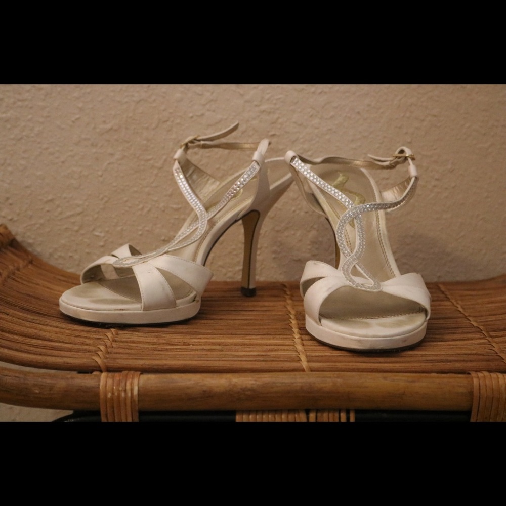 White rhinestone heels